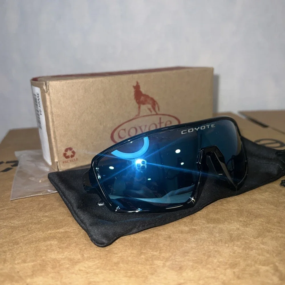 Coyote Kaos Unisex‎ Sports Shield Designer Sunglasses Black/Ice Blue $79.99 WOW!